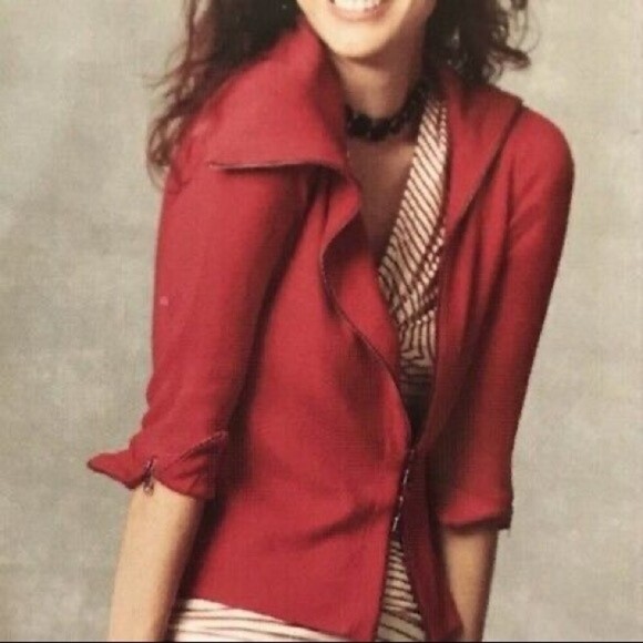 CABI Sweater Small Red Zip Front Long Sleeve XS - Picture 1 of 5